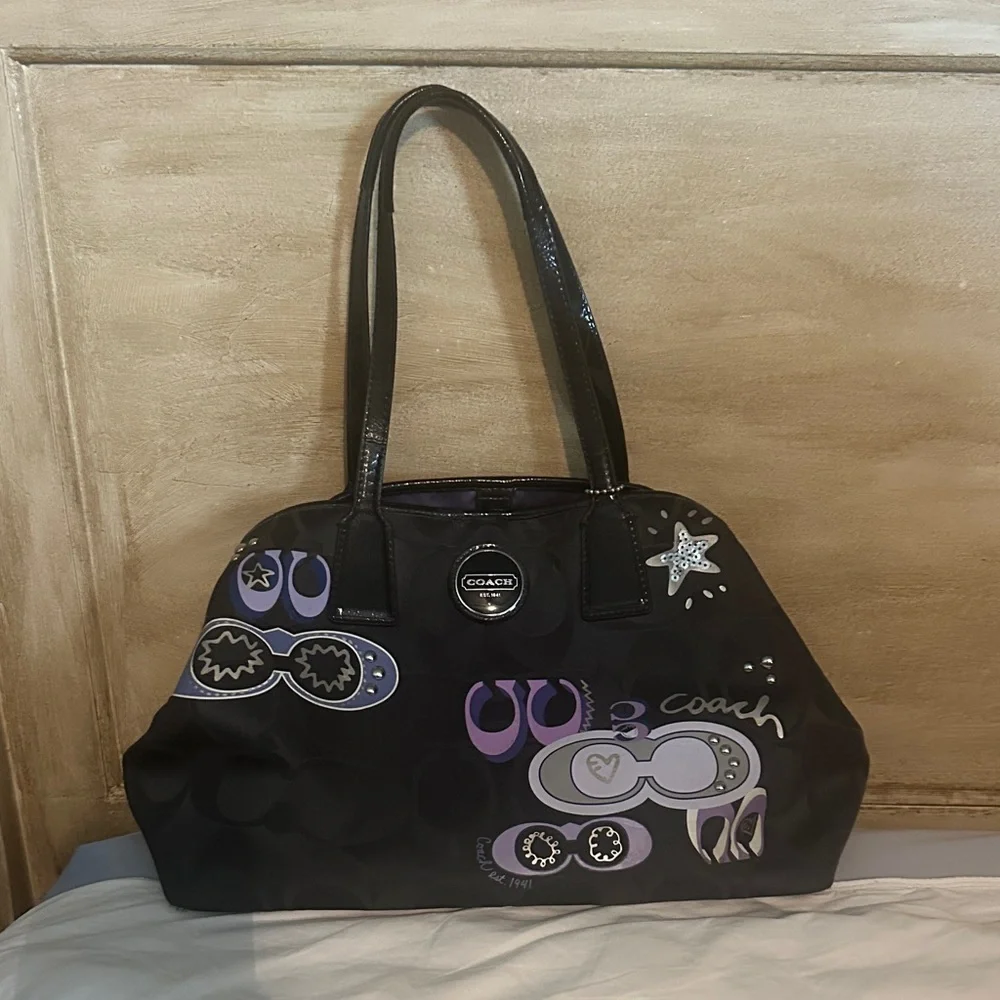 Coach Black and Lavender Shoulder Bag - Picture 1 of 5